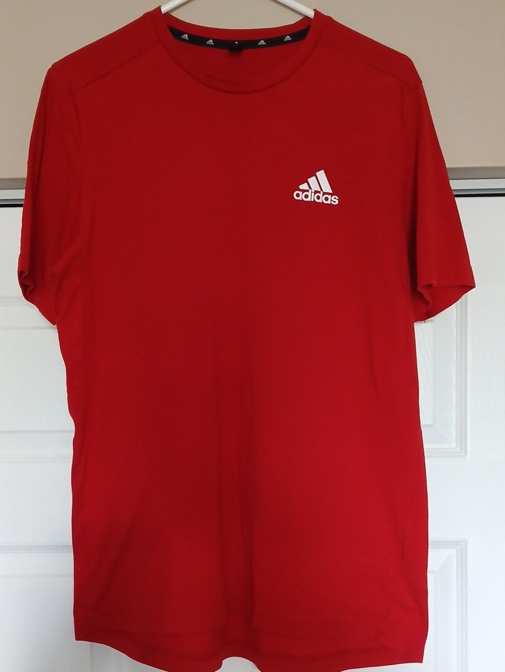 adidas Men's Red Short Sleeve Performance Tee with White Logo